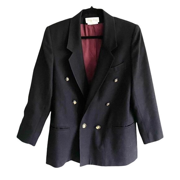 IRVING SAMUEL Vintage Wool Double Breasted Blazer Jacket Navy Blue 12 - Picture 1 of 7